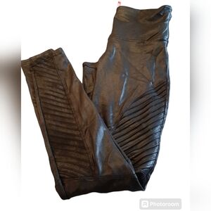 SPANX Faux Leather Black Moto High-Waist Shaping Leggings, size Medium